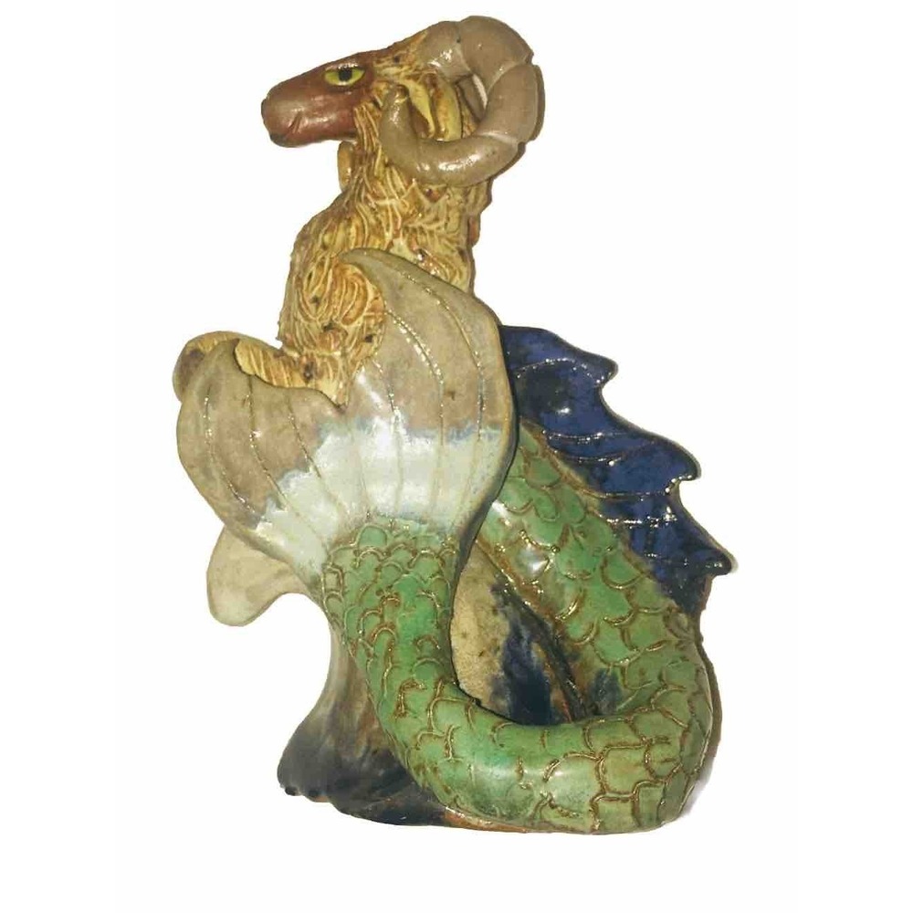 Vintage Studio Pottery Dragon Goat Hybrid Figurine 6"